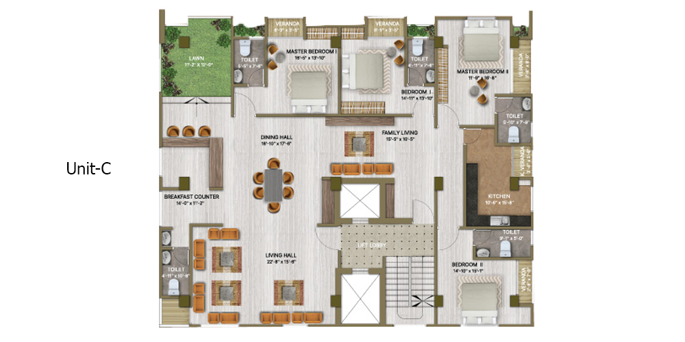 Rainbow Palace 4 Bed 3rd Floor Unit C 3108 SFT